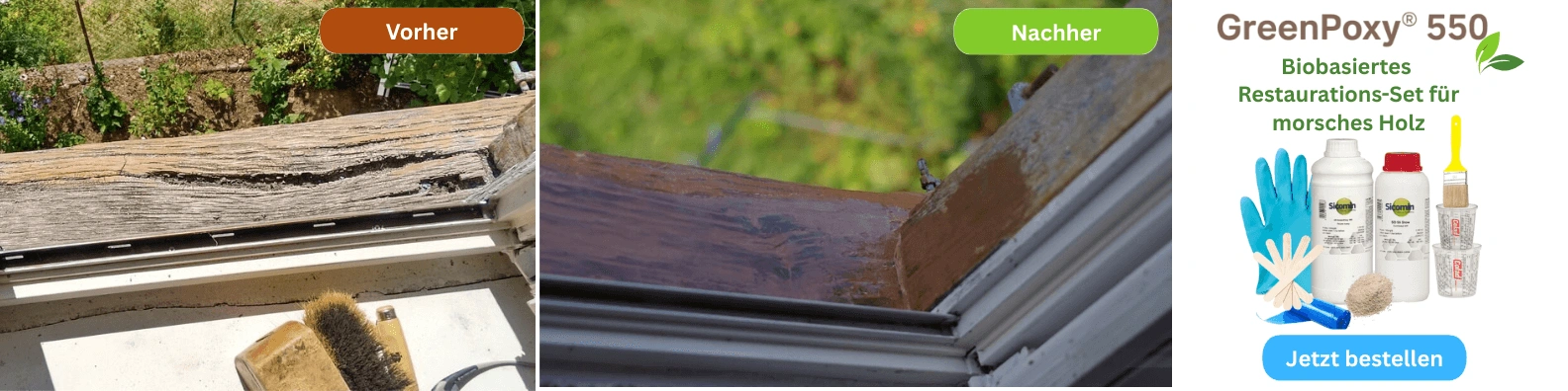 Vorher Nachher Ansicht reparierte Holzfenster Vorher Nachher Ansicht reparierte Holzfenster